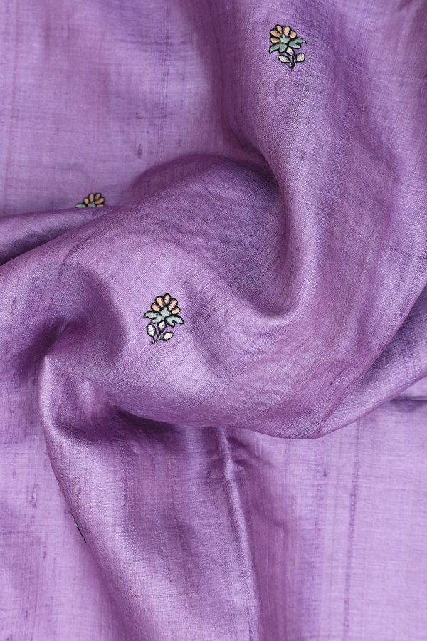 Tussar Silk Saree In Lavender With Floral Buttas