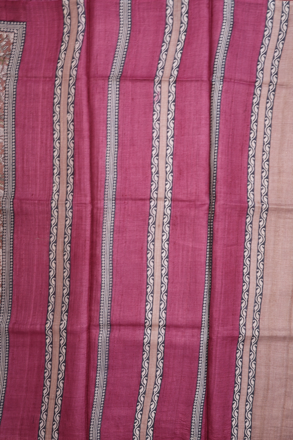 Tussar Silk Saree In Light Brown With Allover Floral Design