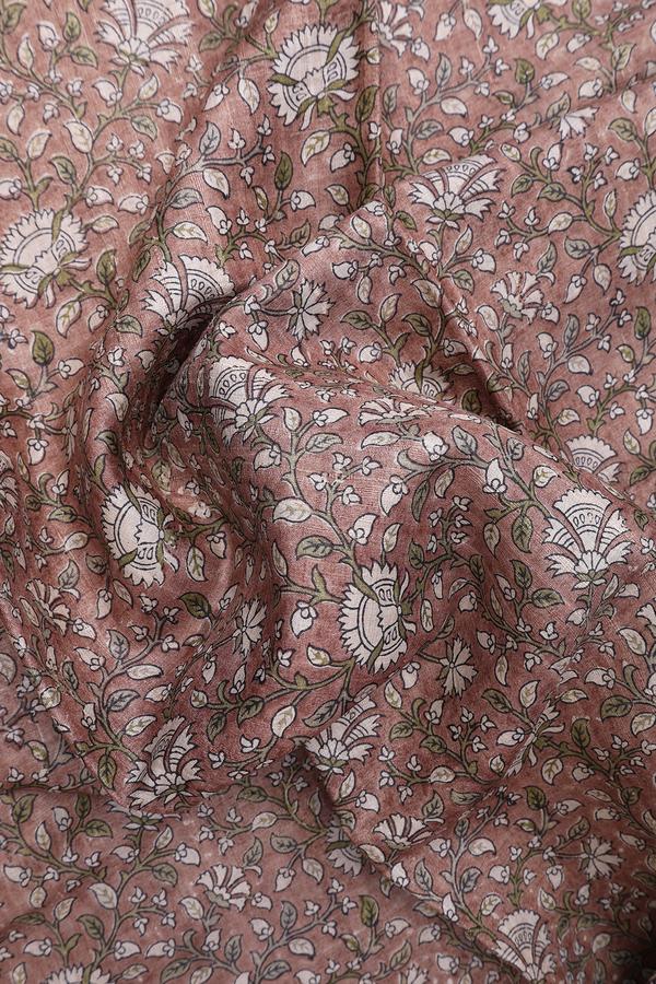 Tussar Silk Saree In Light Brown With Allover Floral Design