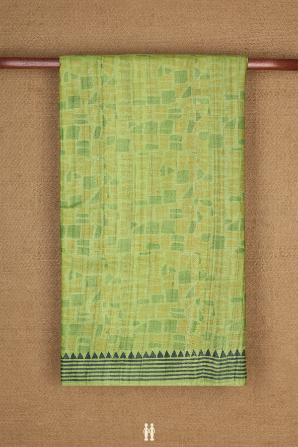 Tussar Silk Saree In Light Green With Allover Printed Design