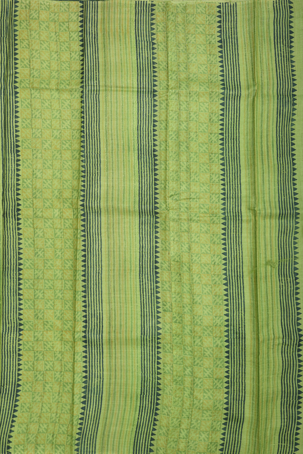 Tussar Silk Saree In Light Green With Allover Printed Design
