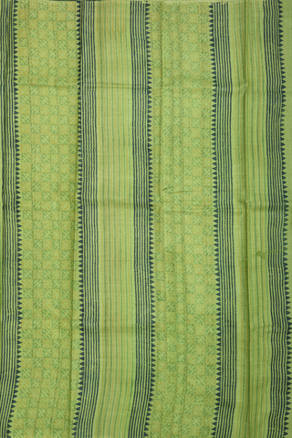 Tussar Silk Saree In Light Green With Allover Printed Design