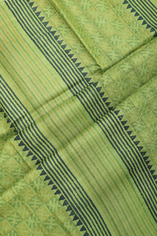 Tussar Silk Saree In Light Green With Allover Printed Design