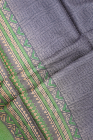 Tussar Silk Saree In Light Green With Allover Printed Design