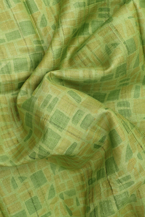 Tussar Silk Saree In Light Green With Allover Printed Design