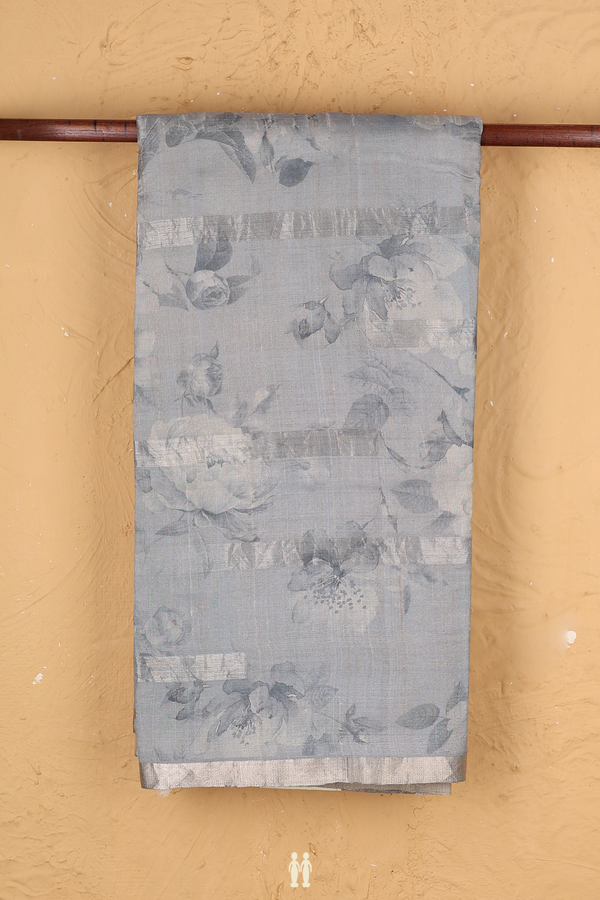 Tussar Silk Saree In Light Grey With Floral Printed Design