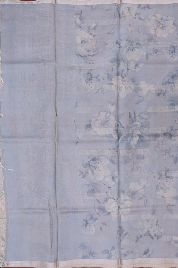 Tussar Silk Saree In Light Grey With Floral Printed Design