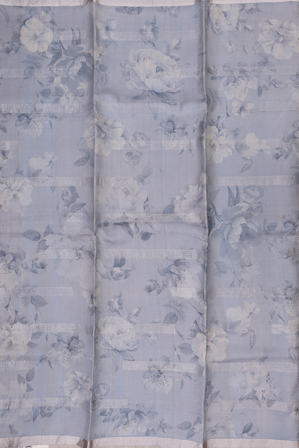 Tussar Silk Saree In Light Grey With Floral Printed Design