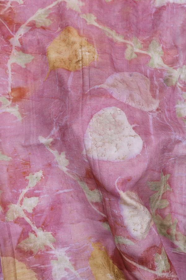 Tussar Silk Saree In Light Mauve With Leaf Design