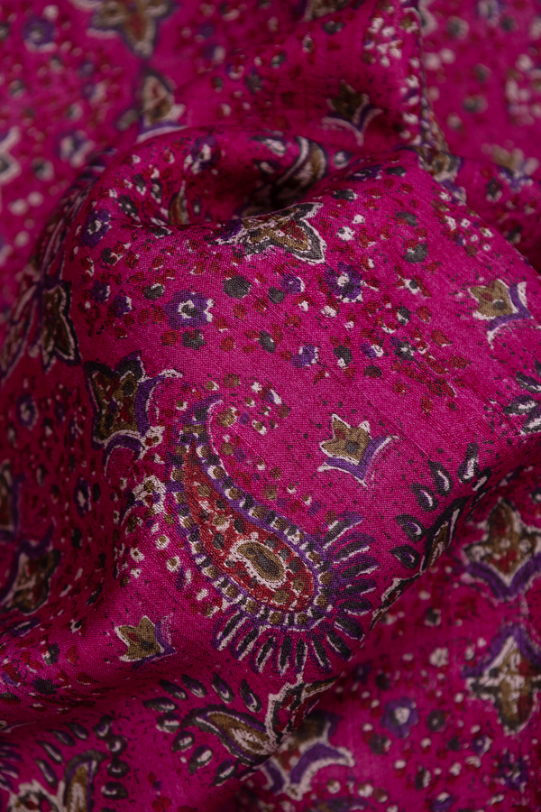 Tussar Silk Saree In Magenta With Paisley Printed Design