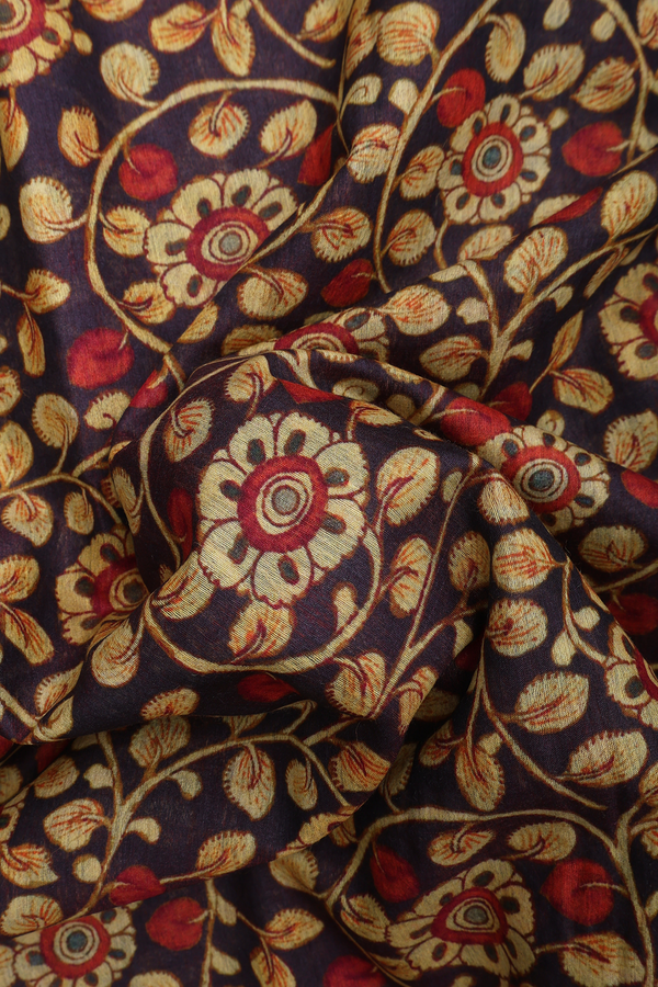 Tussar Silk Saree In Midnight Blue With Floral Print Design