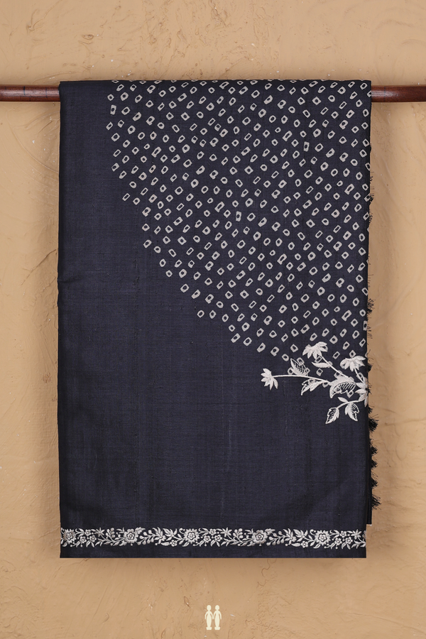 Tussar Silk Saree In Black With Printed Design