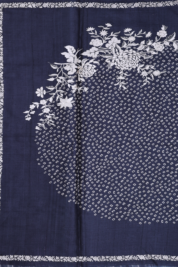 Tussar Silk Saree In Black With Printed Design