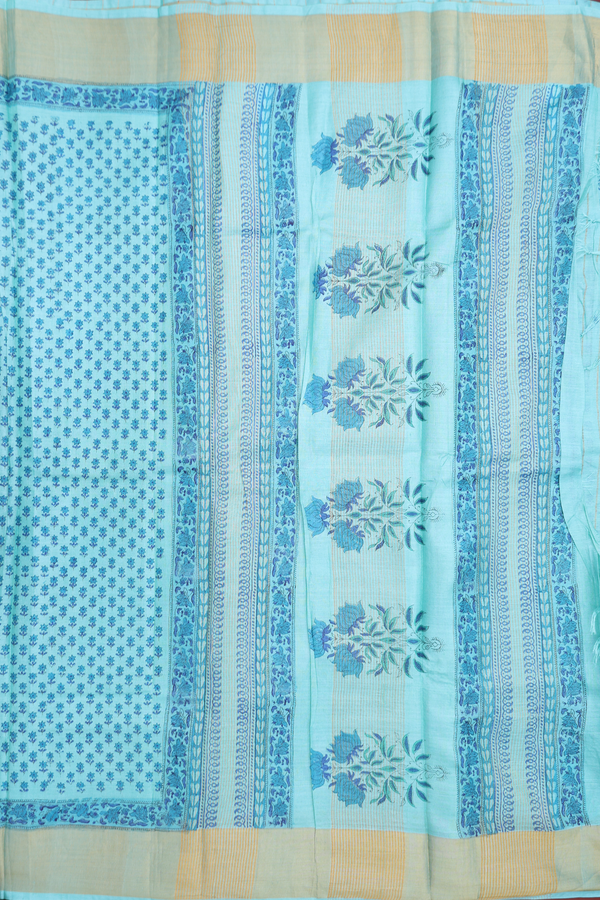 Tussar Silk Saree In Mint Blue With Floral Printed Design