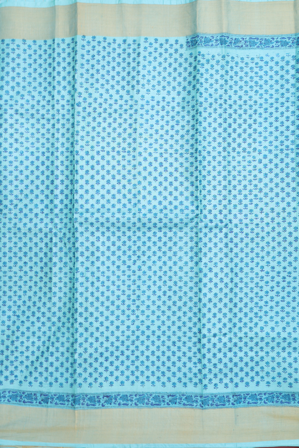Tussar Silk Saree In Mint Blue With Floral Printed Design