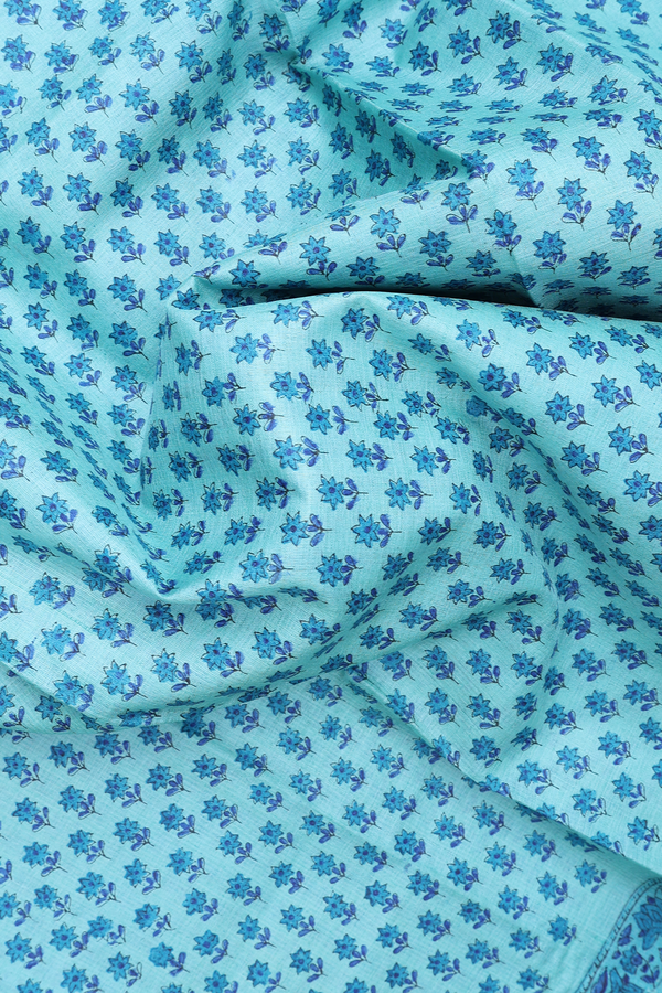 Tussar Silk Saree In Mint Blue With Floral Printed Design