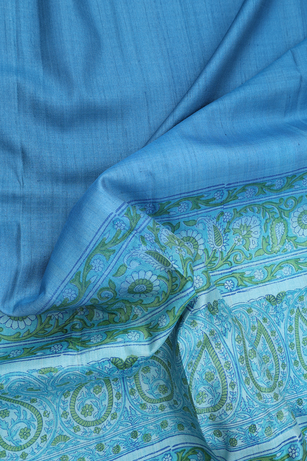 Tussar Silk Saree In Blue With Paisley Border