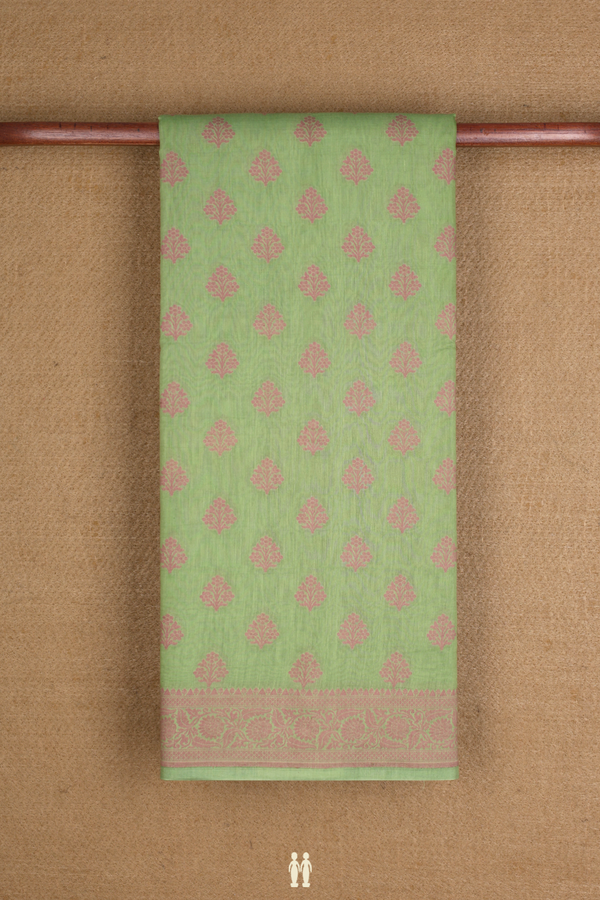 Tussar Silk Saree In Moss Green With Floral Thread Motifs