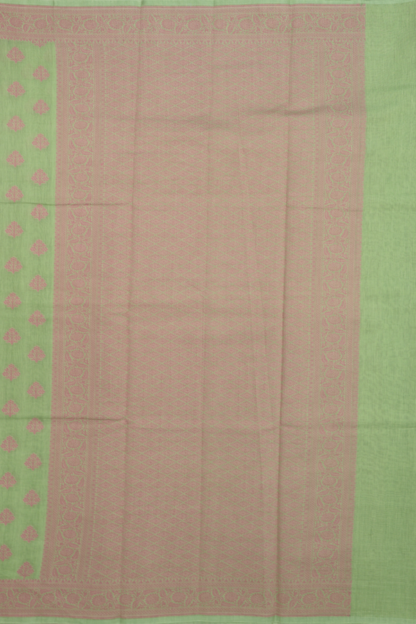 Tussar Silk Saree In Moss Green With Floral Thread Motifs