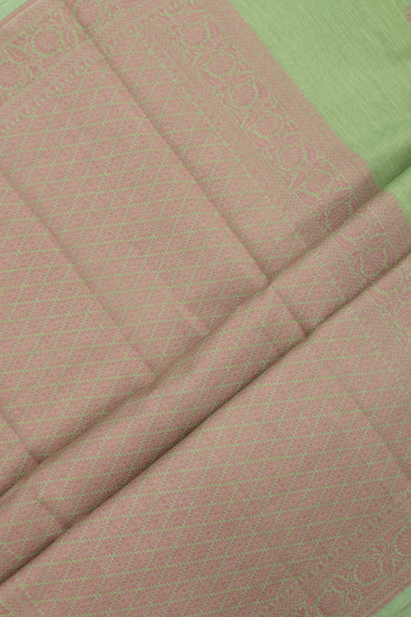 Tussar Silk Saree In Moss Green With Floral Thread Motifs