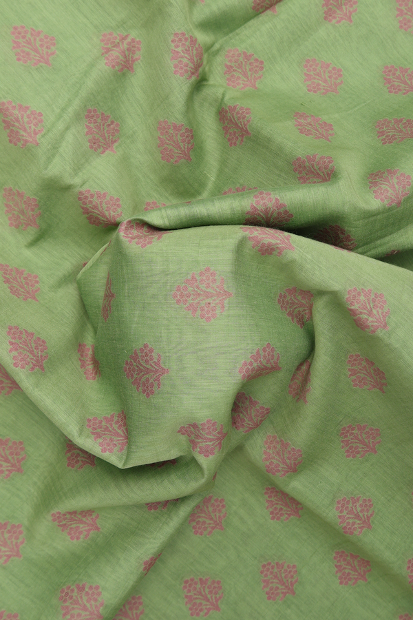 Tussar Silk Saree In Moss Green With Floral Thread Motifs
