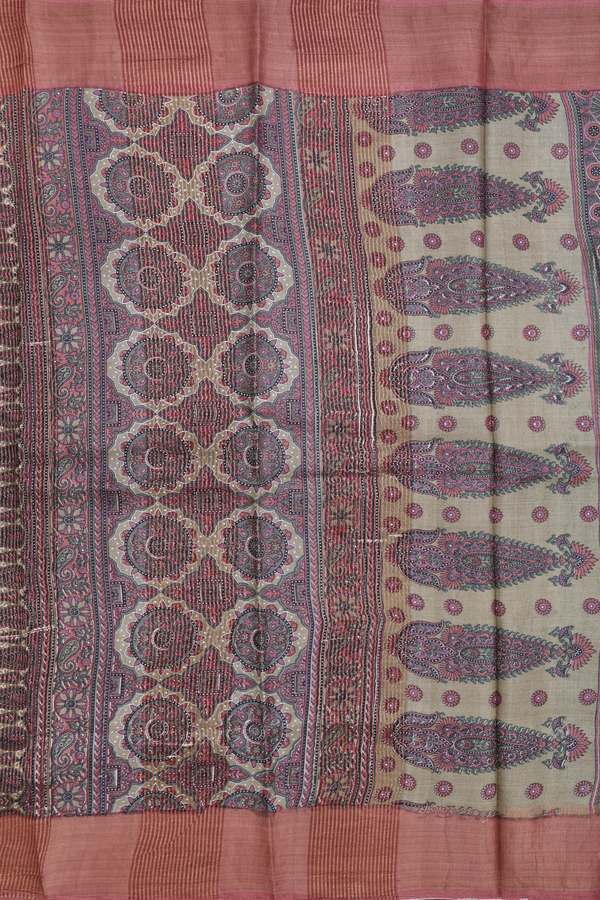 Tussar Silk Saree In Moss Green With Printed Design
