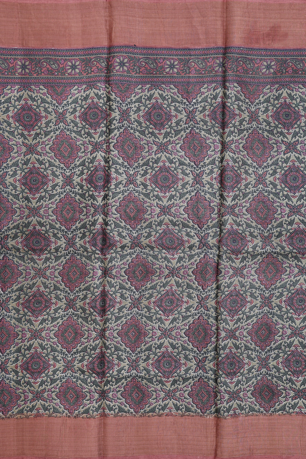 Tussar Silk Saree In Moss Green With Printed Design