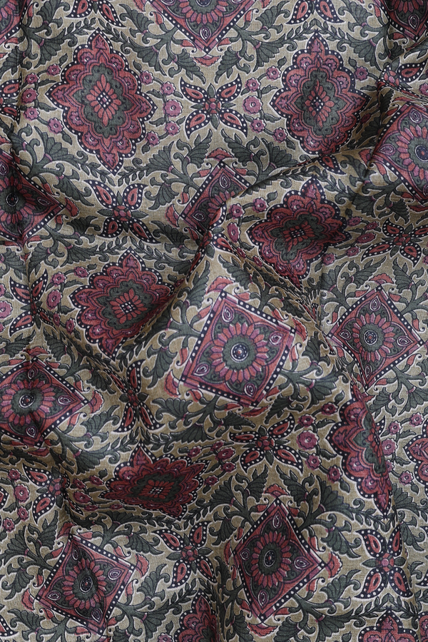 Tussar Silk Saree In Moss Green With Printed Design