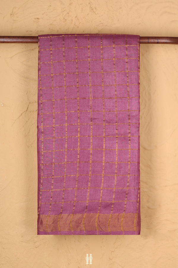 Tussar Silk Saree In Mulberry With Checks Design