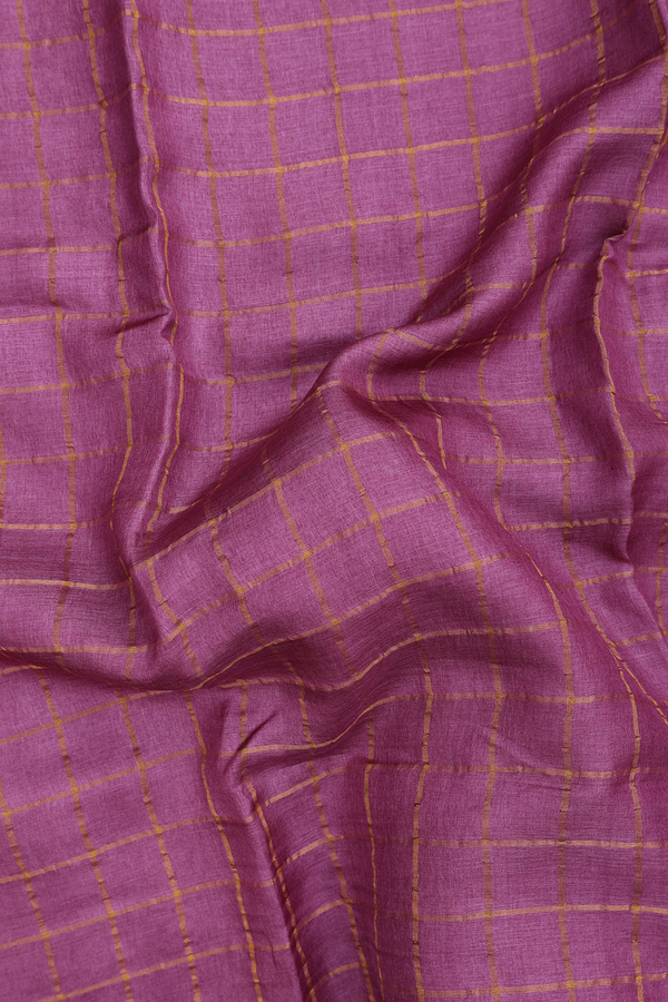 Tussar Silk Saree In Mulberry With Checks Design