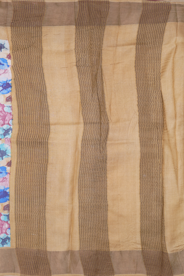 Tussar Silk Saree In Mulberry With Floral Printed Design