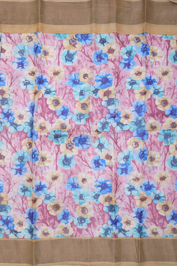 Tussar Silk Saree In Mulberry With Floral Printed Design