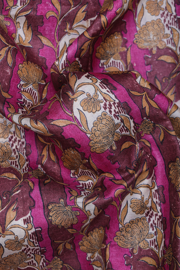 Tussar Silk Saree In Mulberry With Floral Printed Design