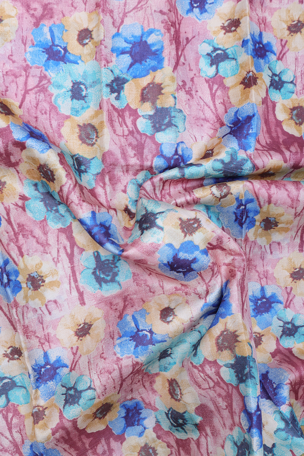 Tussar Silk Saree In Mulberry With Floral Printed Design