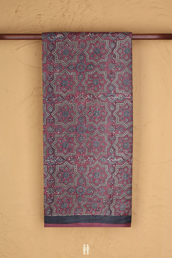 Tussar Silk Saree In Mulberry With Printed Design