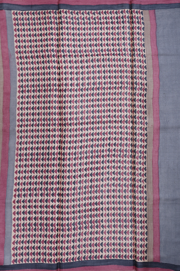 Tussar Silk Saree In Mulberry With Printed Design