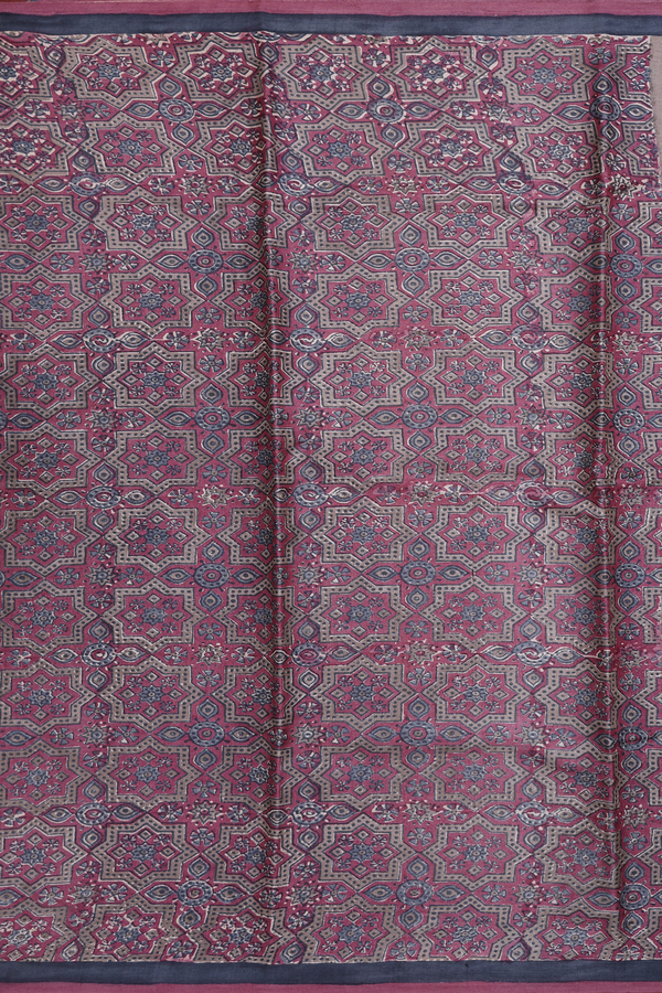 Tussar Silk Saree In Mulberry With Printed Design
