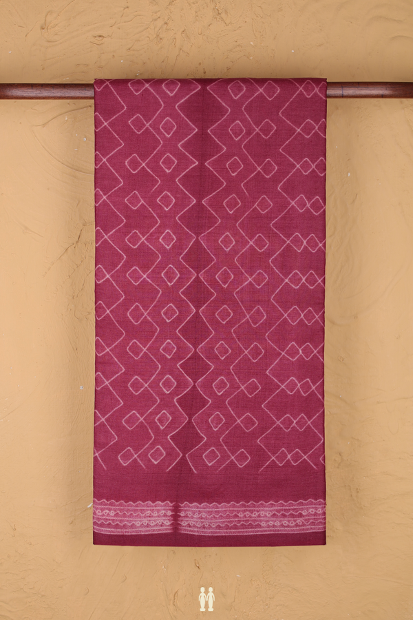 Tussar Silk Saree In Mulberry With Shibori Design