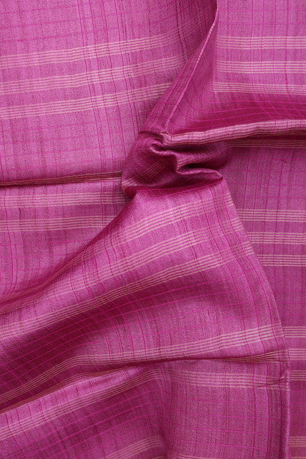 Tussar Silk Saree In Mulberry With Stripes Design