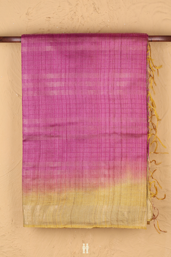 Tussar Silk Saree In Mulberry With Stripes Design