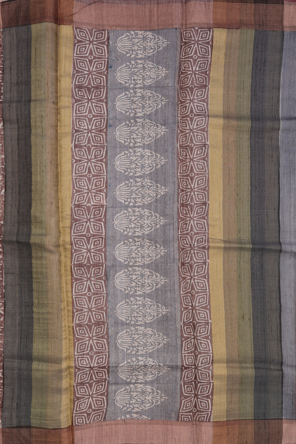 Tussar Silk Saree In Multicolor With Allover Design