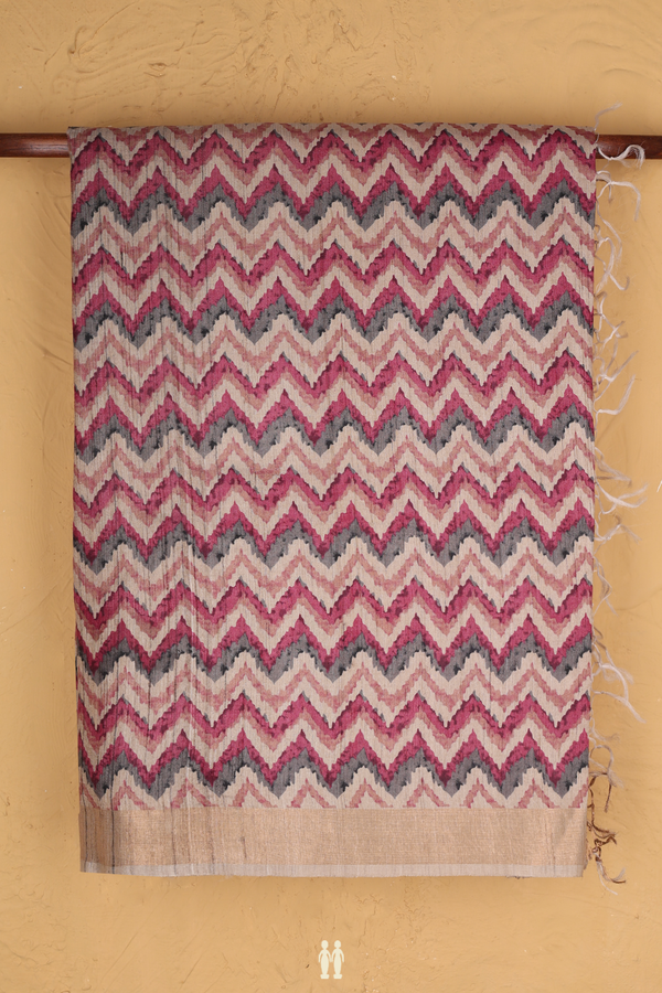 Tussar Silk Saree In Multicolor With Chevron Design