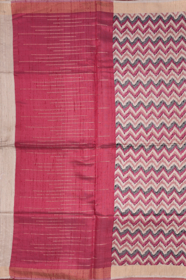 Tussar Silk Saree In Multicolor With Chevron Design