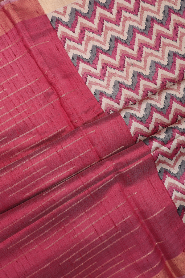 Tussar Silk Saree In Multicolor With Chevron Design