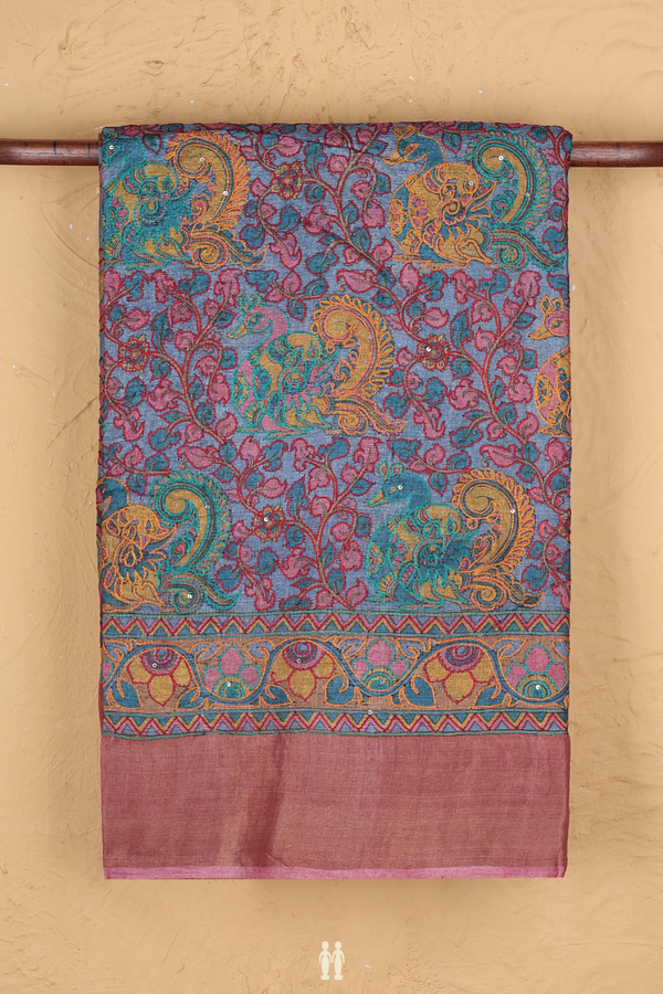 Tussar Silk Saree In Multicolor With Embroidered Design