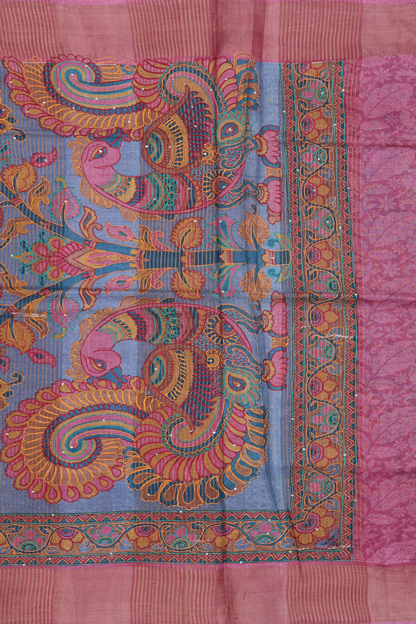 Tussar Silk Saree In Multicolor With Embroidered Design