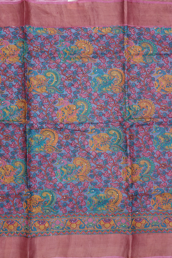Tussar Silk Saree In Multicolor With Embroidered Design