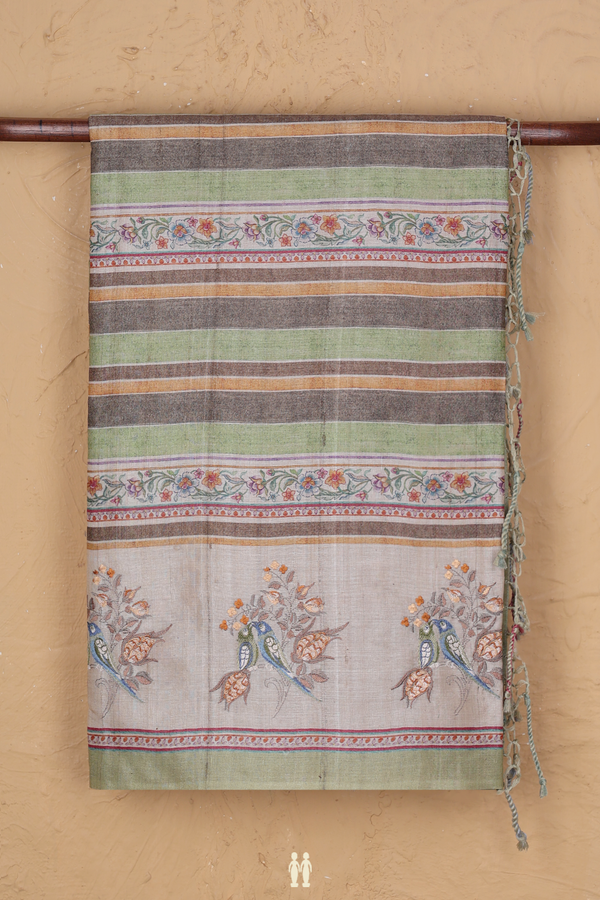 Tussar Silk Saree In Multicolor With Stripes Design