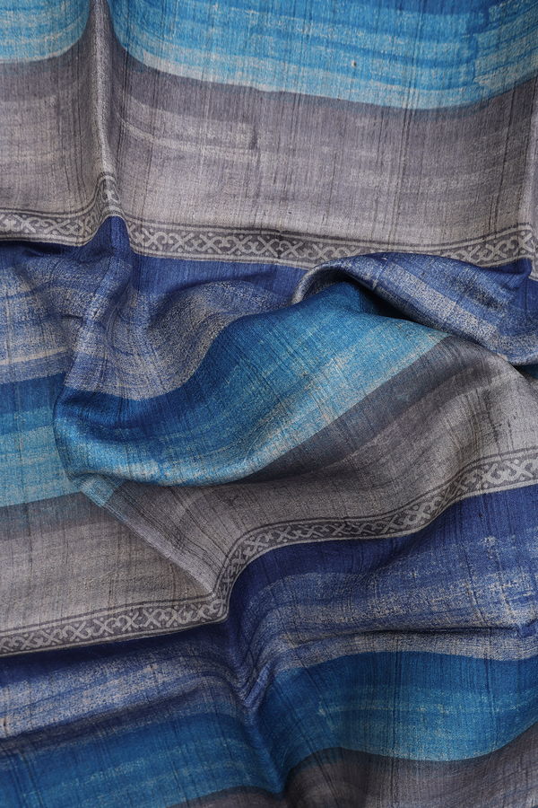 Tussar Silk Saree In Multicolor With Stripes Design
