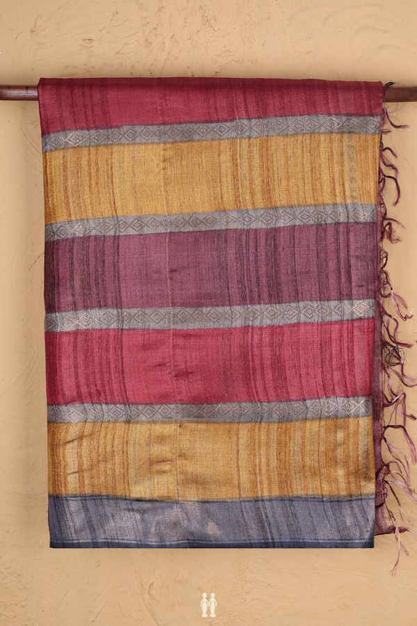Tussar Silk Saree In Multicolor With Stripes Design